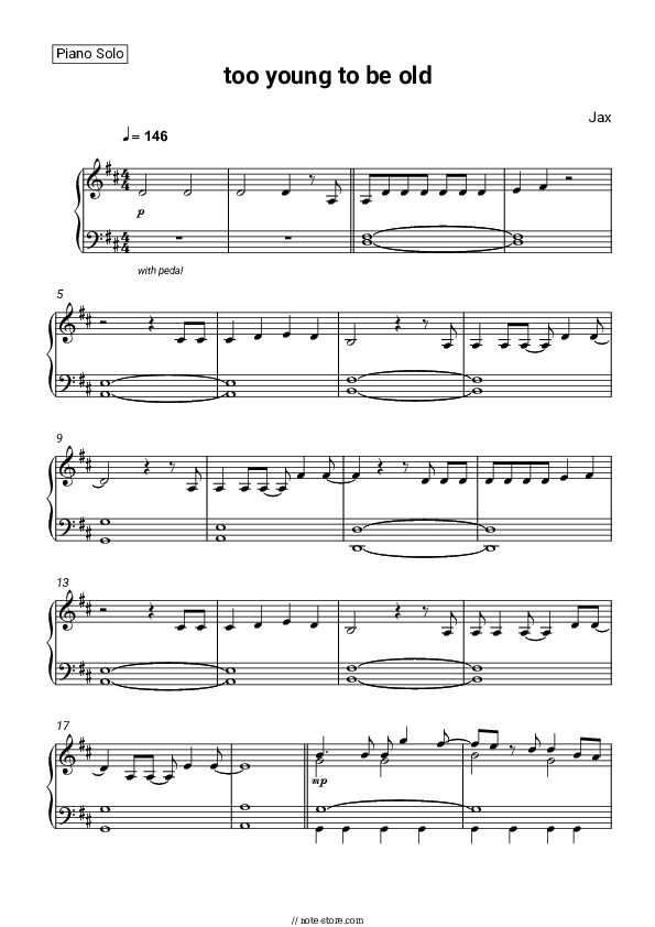 too young to be old - Jax Piano Sheet Music - Piano.Solo