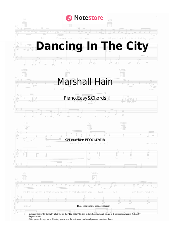 Dancing In The City - Marshall Hain Sheet Music Easy and Chords - Piano.Easy&Chords
