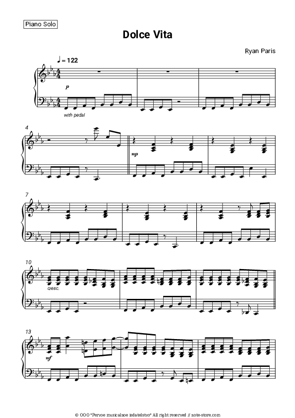 Dolce Vita - Ryan Paris Piano Sheet Music - Piano.Solo