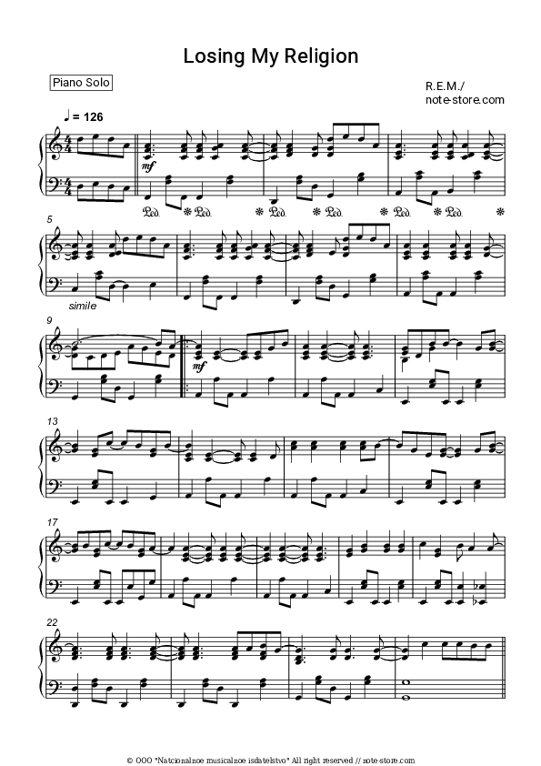 Losing My Religion - R.E.M. Piano Sheet Music - Piano.Solo