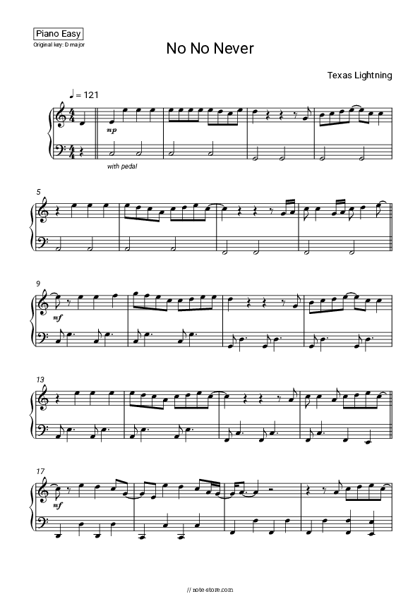 No No Never - Texas Lightning Piano Sheet Music Easy - Piano.Easy