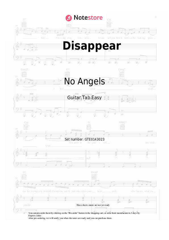 Disappear - No Angels Tabs Easy - Guitar.Tab.Easy