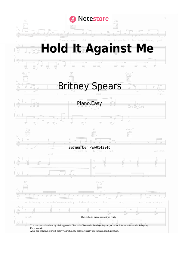 Hold It Against Me - Britney Spears Piano Sheet Music Easy - Piano.Easy