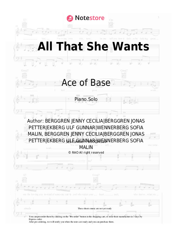 All That She Wants - Ace of Base Piano Sheet Music - Piano.Solo