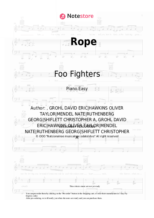 Rope - Foo Fighters Piano Sheet Music Easy - Piano.Easy