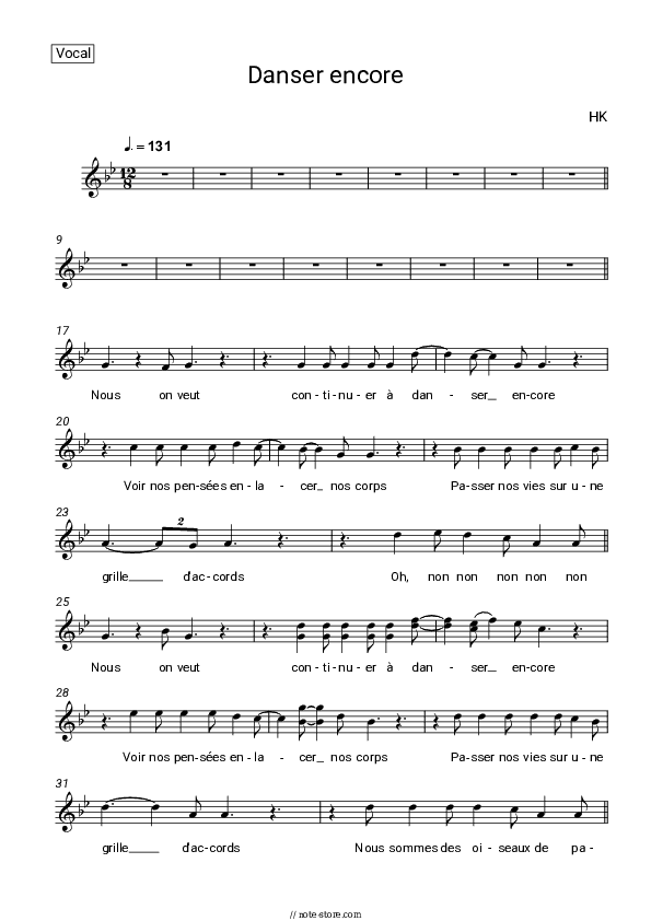 Danser Encore - HK Vocal Sheet Music - Vocal