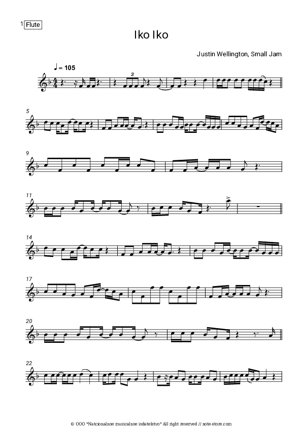 Iko Iko - Justin Wellington, Small Jam Flute Sheet Music - Flute