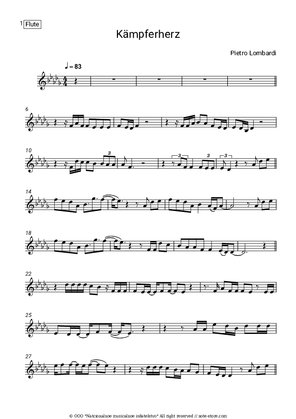Kampferherz - Pietro Lombardi Flute Sheet Music - Flute
