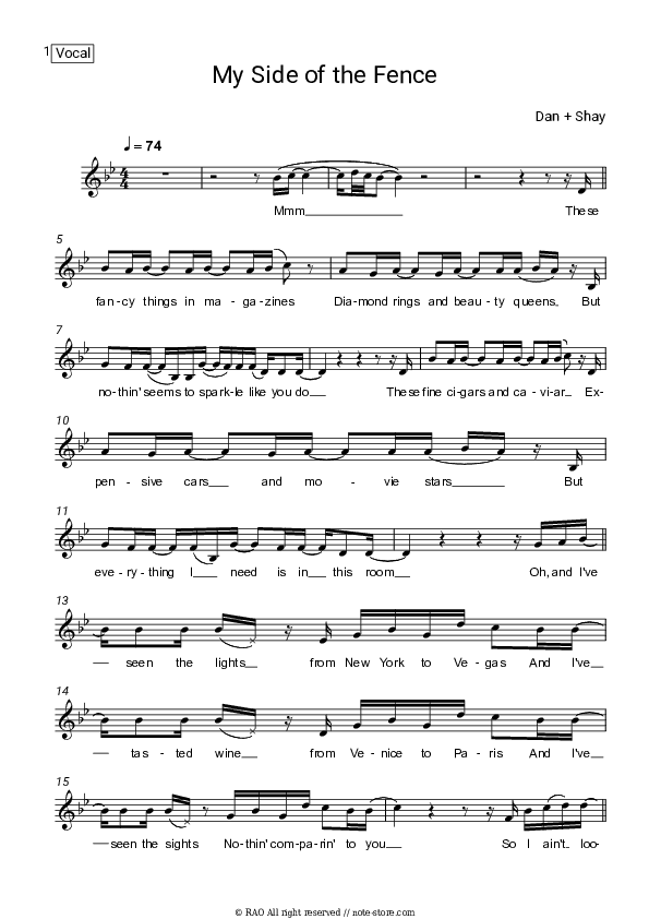 My Side Of The Fence - Dan + Shay Vocal Sheet Music - Vocal