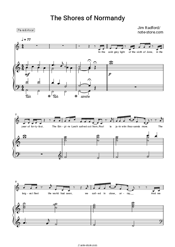 The Shores of Normandy - Jim Radford Piano Sheet Music with the Voice part - Piano&Vocal