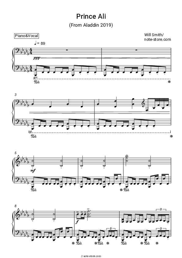 Prince Ali (From Aladdin 2019) - Will Smith Piano Sheet Music with the Voice part - Piano&Vocal