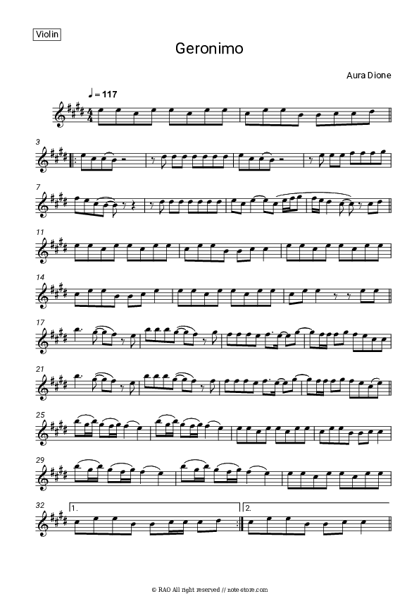 Geronimo - Aura Dione Violin Sheet Music - Violin