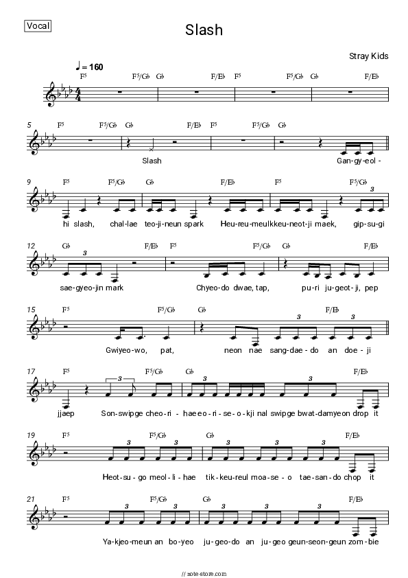 SLASH - Stray Kids Vocal Sheet Music - Vocal