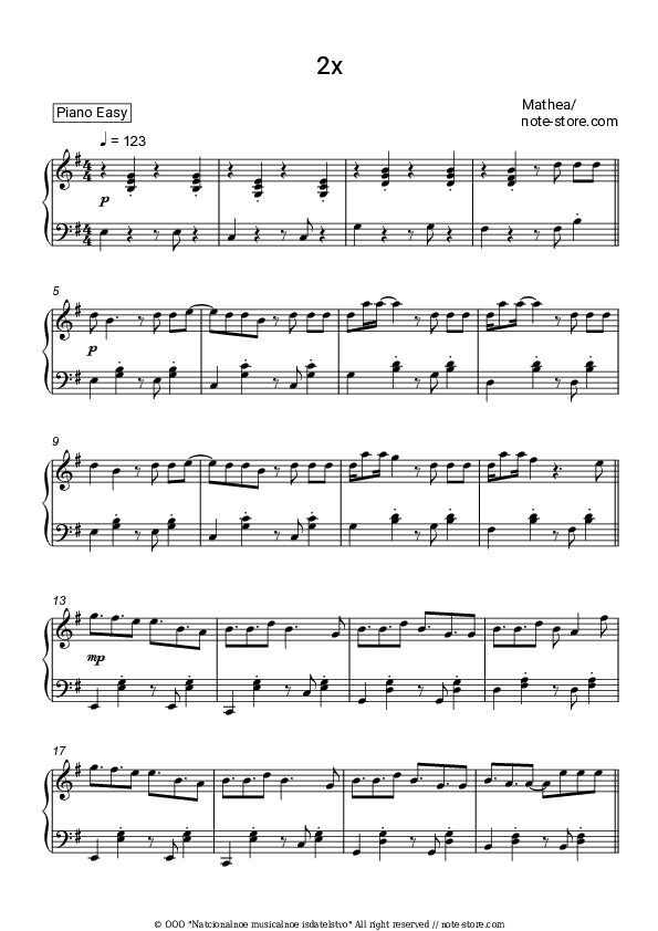 2x - Mathea Piano Sheet Music Easy - Piano.Easy