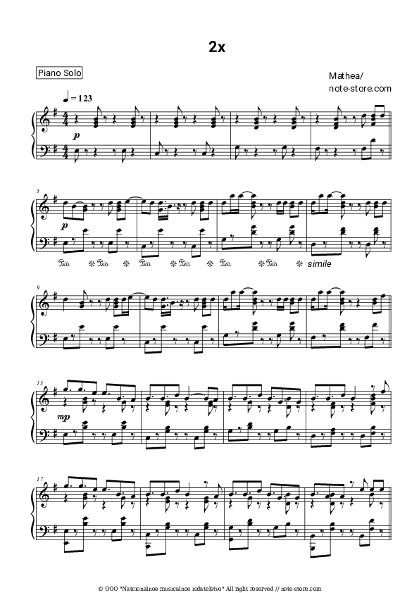 2x - Mathea Piano Sheet Music - Piano.Solo
