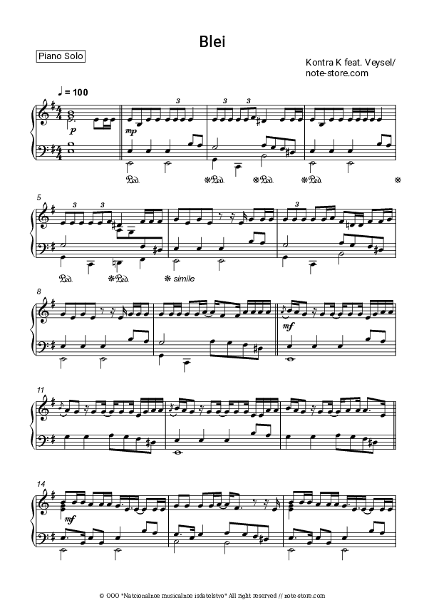 Blei - Kontra K, Veysel Piano Sheet Music - Piano.Solo