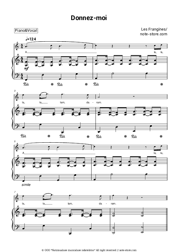 Donnez-moi - Les Frangines Piano Sheet Music with the Voice part - Piano&Vocal