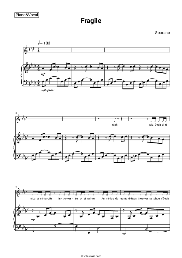 Fragile - Soprano Piano Sheet Music with the Voice part - Piano&Vocal