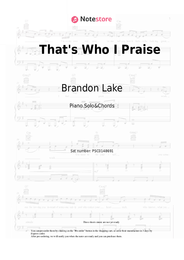 That's Who I Praise - Brandon Lake Piano Sheet Music and Chords - Piano.Solo&Chords