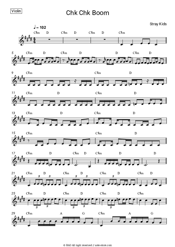 Chk Chk Boom - Stray Kids Violin Sheet Music - Violin