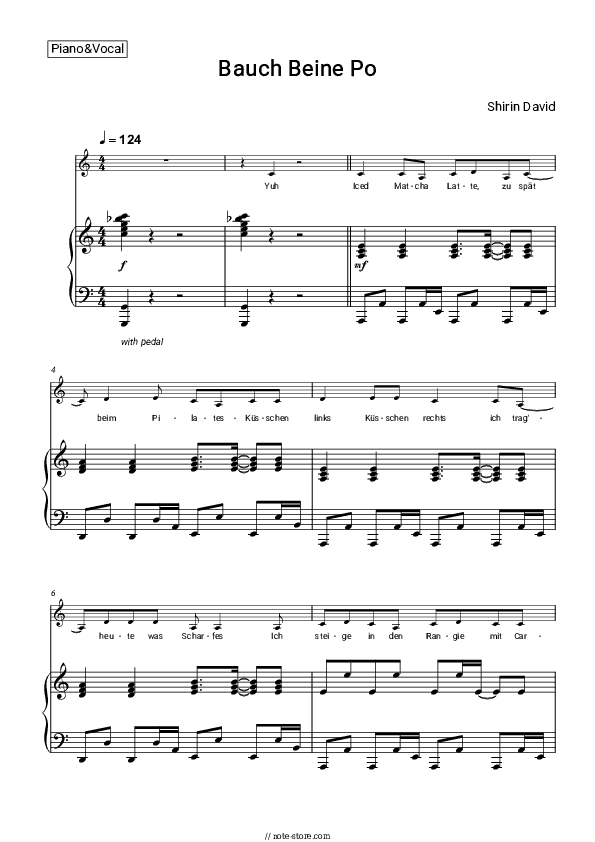 Bauch Beine Po - Shirin David Piano Sheet Music with the Voice part - Piano&Vocal