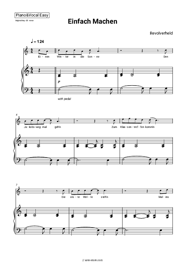 Einfach Machen - Revolverheld Piano Sheet Music Easy and Vocal - Piano&Vocal.Easy