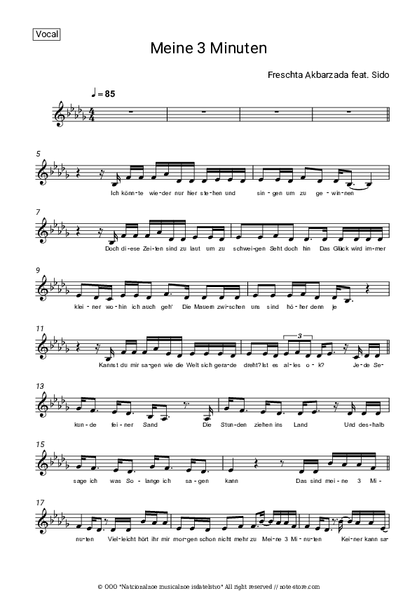 Meine 3 Minuten - Freschta Akbarzada, Sido Vocal Sheet Music - Vocal