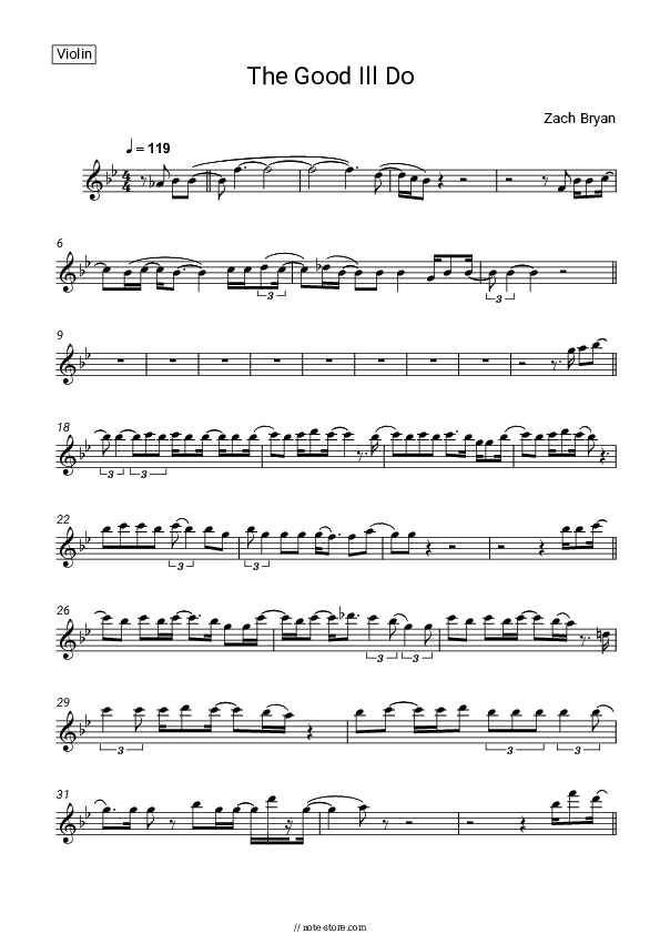 The Good I'll Do - Zach Bryan Violin Sheet Music - Violin