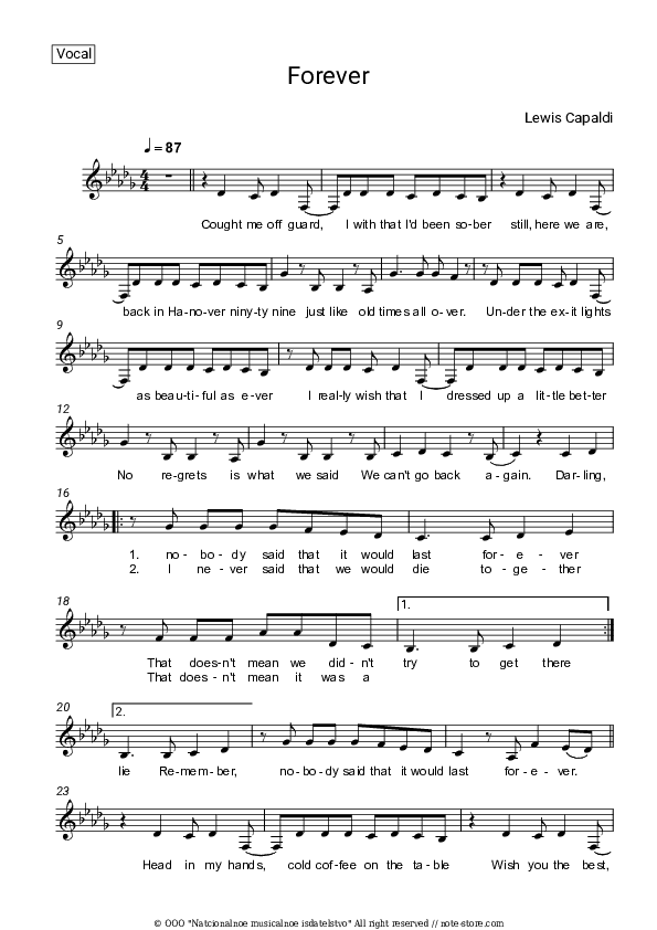 Forever - Lewis Capaldi Vocal Sheet Music - Vocal