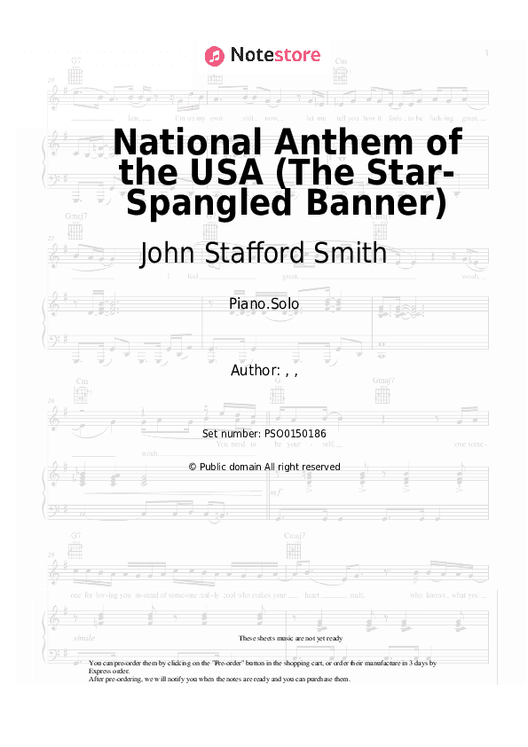 National Anthem of the USA (The Star-Spangled Banner) - John Stafford Smith Piano Sheet Music - Piano.Solo