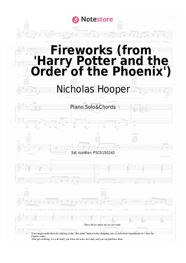 Fireworks (from 'Harry Potter and the Order of the Phoenix') - Nicholas Hooper Piano Sheet Music and Chords - Piano.Solo&Chords