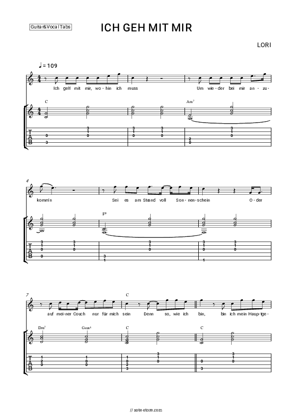 ICH GEH MIT MIR - LORI Chords and Voice - Guitar&Vocal.Tab