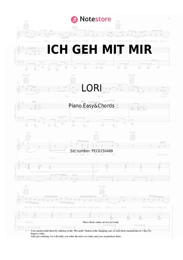 ICH GEH MIT MIR - LORI Sheet Music Easy and Chords - Piano.Easy&Chords