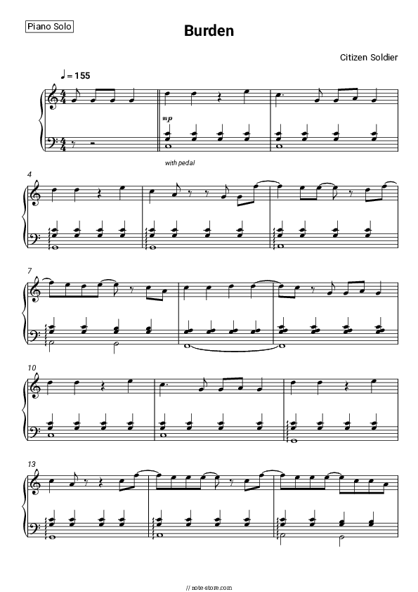 Burden - Citizen Soldier Piano Sheet Music - Piano.Solo