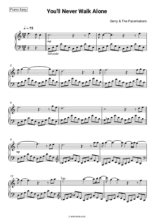 You'll Never Walk Alone - Gerry & The Pacemakers Piano Sheet Music Easy - Piano.Easy