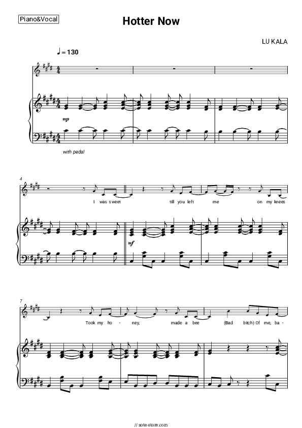 Hotter Now - LU KALA Piano Sheet Music with the Voice part - Piano&Vocal