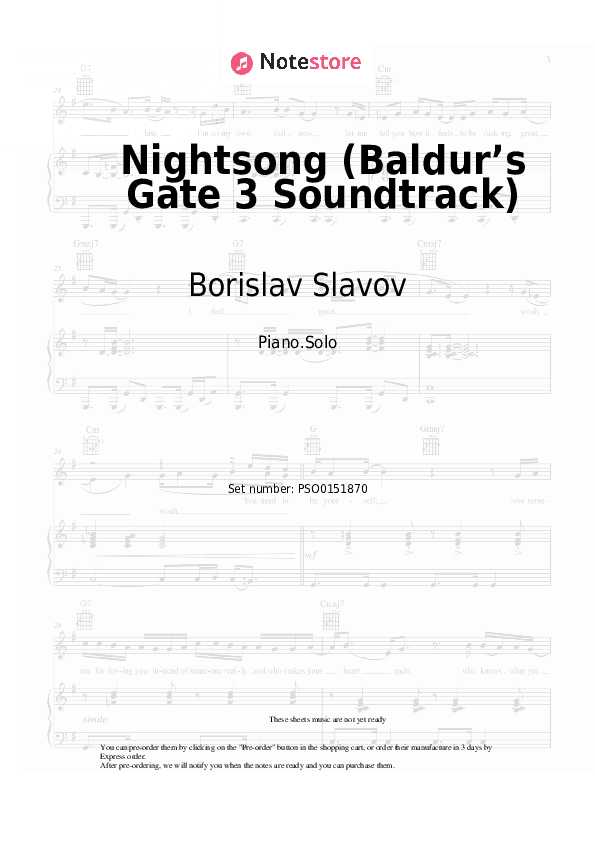 Nightsong (Baldur’s Gate 3 Soundtrack) - Borislav Slavov Piano Sheet Music - Piano.Solo