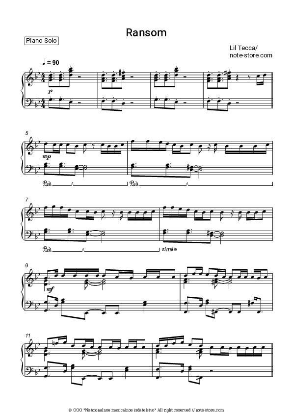 Ransom - Lil Tecca Piano Sheet Music - Piano.Solo