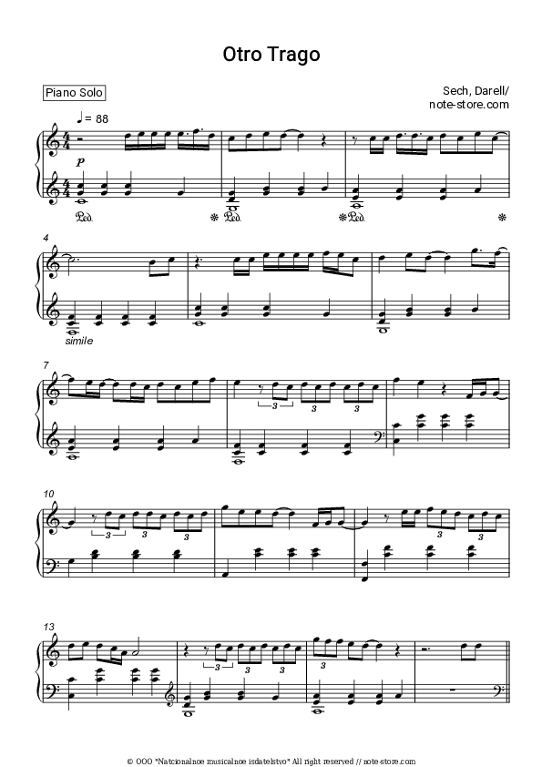 Otro Trago - Sech, Darell Piano Sheet Music - Piano.Solo