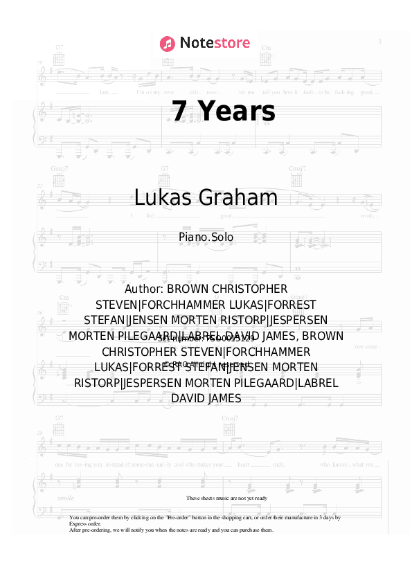 7 Years - Lukas Graham Piano Sheet Music - Piano.Solo