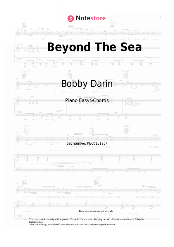 Beyond The Sea - Bobby Darin Sheet Music Easy and Chords - Piano.Easy&Chords
