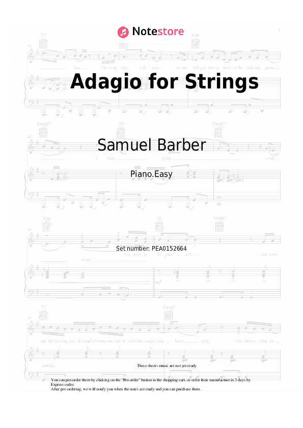 Adagio for Strings - Samuel Barber Piano Sheet Music Easy - Piano.Easy