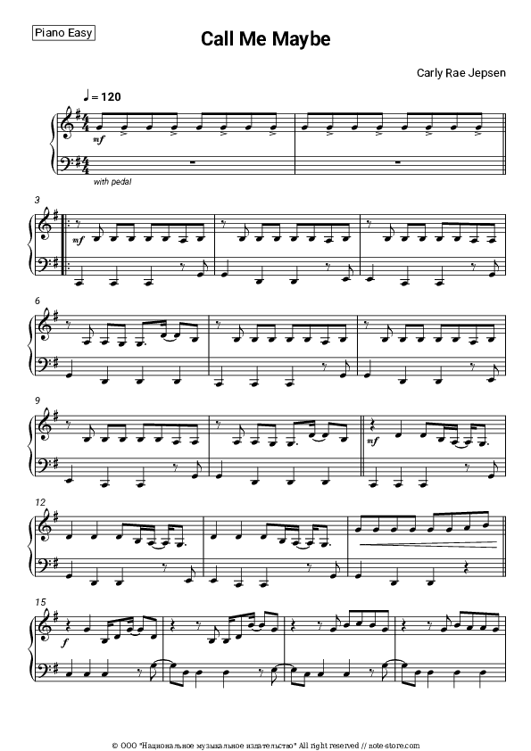 Call Me Maybe - Carly Rae Jepsen Piano Sheet Music Easy - Piano.Easy