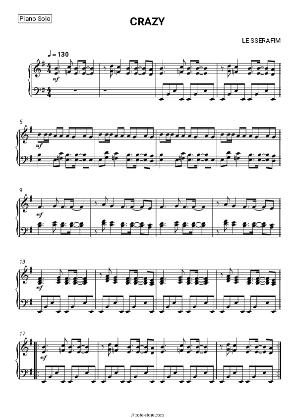 CRAZY - LE SSERAFIM Piano Sheet Music - Piano.Solo