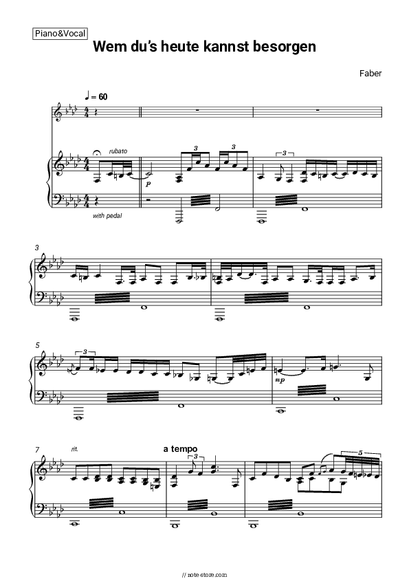 Wem du’s heute kannst besorgen - Faber Piano Sheet Music with the Voice part - Piano&Vocal