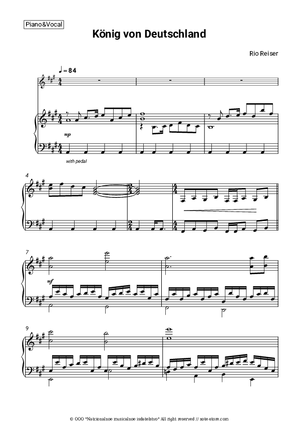 König von Deutschland - Rio Reiser Piano Sheet Music with the Voice part - Piano&Vocal