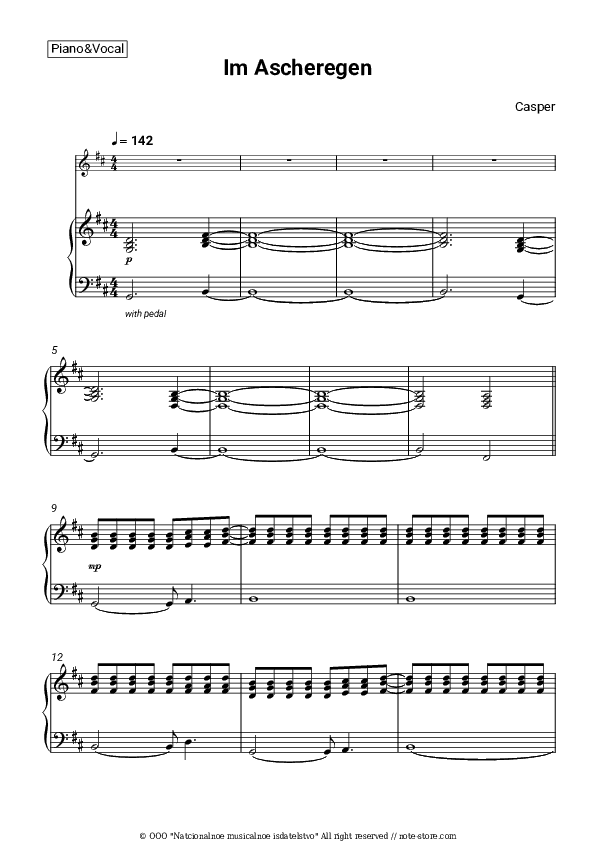 Im Ascheregen - Casper Piano Sheet Music with the Voice part - Piano&Vocal