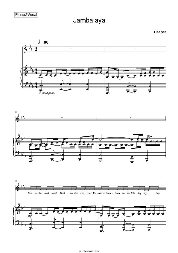 Jambalaya - Casper Piano Sheet Music with the Voice part - Piano&Vocal