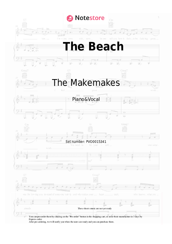 The Beach - The Makemakes Piano Sheet Music with the Voice part - Piano&Vocal