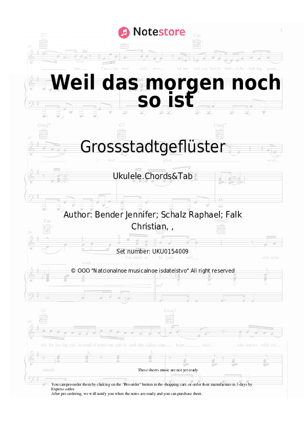 Weil das morgen noch so ist - Grossstadtgeflüster Ukulele Sheet Music - Ukulele.Chords&Tab